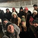 The Premier Pour Bartending crew and friends bundled up ready to ice skate at The Ribbon
